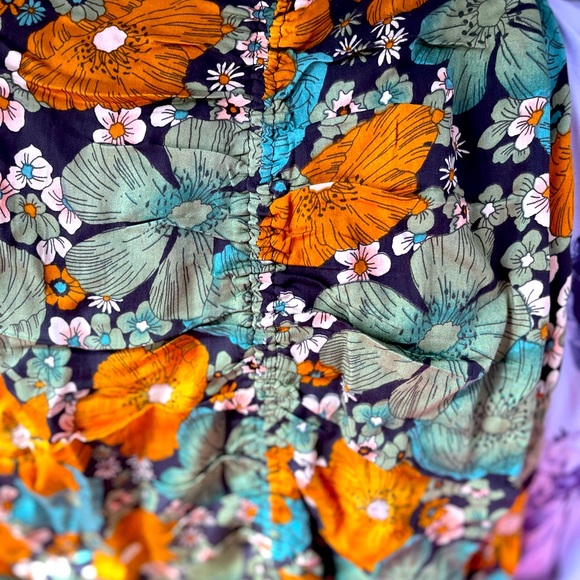 VOLCOM FLORAL BLUE/ORANGE MIDI SKIRT WITH SLIT NWOT SIZE SMALL - Picture 6 of 12